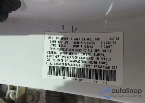 2015 Honda Accord Ex-L из США, поврежденный, VIN 1HGCR2F88FA141978